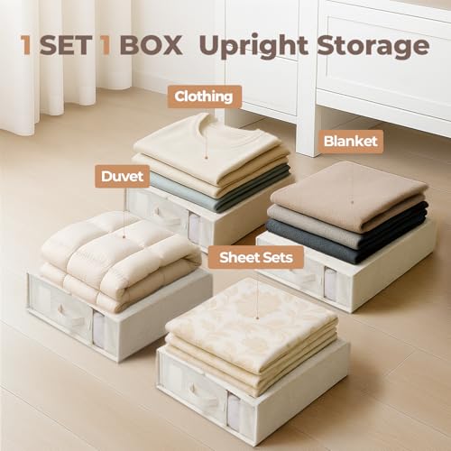 Off-White Cotton Linen Sheet Organizers 6-Pack by ZenStorage – Bed Bedding Storage Bin