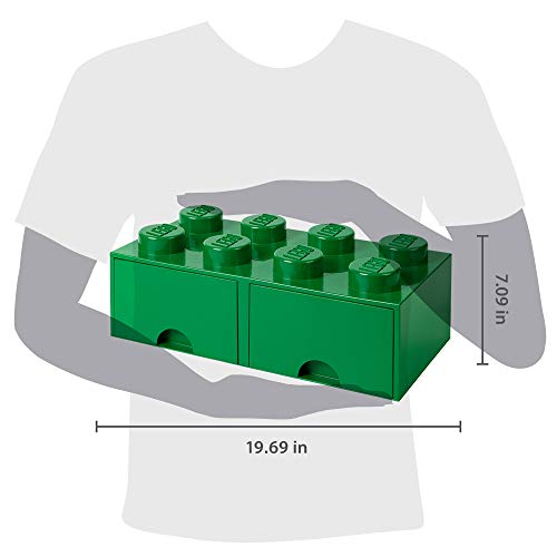 Dark Green LEGO Brick Drawer with 8 Knobs & 2 Stackable Drawers