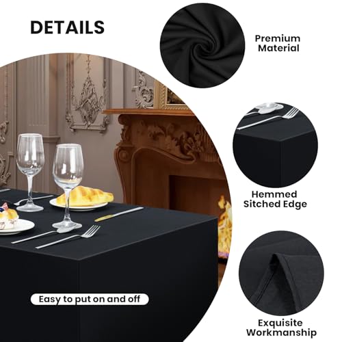 Fitted Tablecloth for 8 Foot Rectangle Tables - Black, Water Resistant, Pack of 2 - 96 x 30 Inch