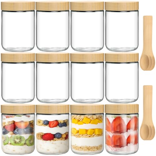 16oz Airtight Glass Food Storage Containers with Bamboo Lids - Pack of 12