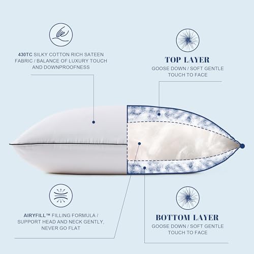 Mosluna King Size Feather Down Pillow Set of 2 - Medium Firm Luxury Hotel Collection 20x36 in
