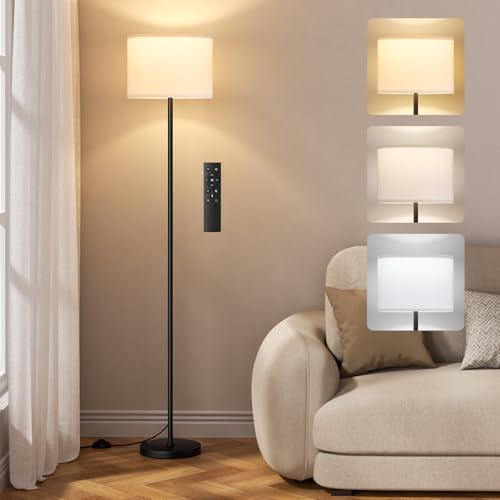 Dimmable Floor Lamp with Remote & 9W LED Bulb - Black & White