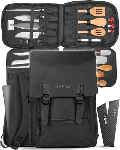 Chef Sac Night Black Professional Knife Bag Backpack with 30+ Pockets