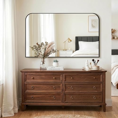 LAWADA Black Bathroom Vanity Mirror 50x30 Inch HD Safety Glass Wall Mount with Frame