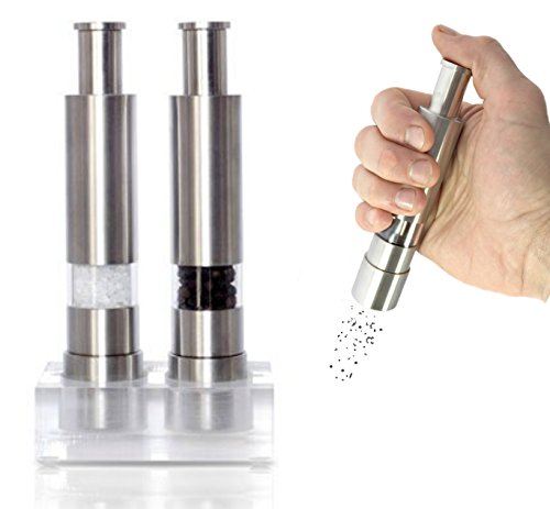 Grind Gourmet 316 Stainless Steel Salt & Pepper Grinder Set Refillable Modern Pump & Grind
