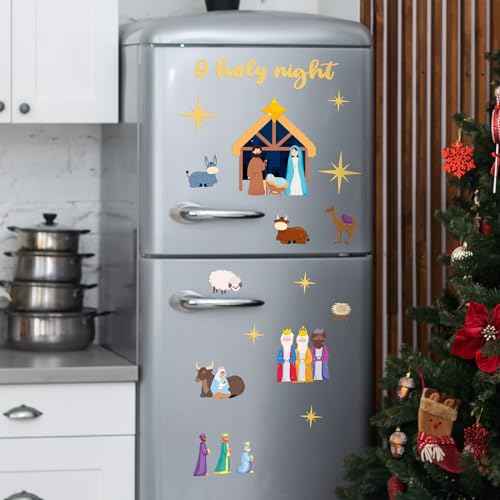 Zhanmai 19 Pcs Christmas Garage Door Decorations Nativity Scene Garage Door Magnets Holy Night Nativity Scene Magnet Set Nativity Refrigerator Magnets Stickers for Xmas Fridge Car Garage Decoration