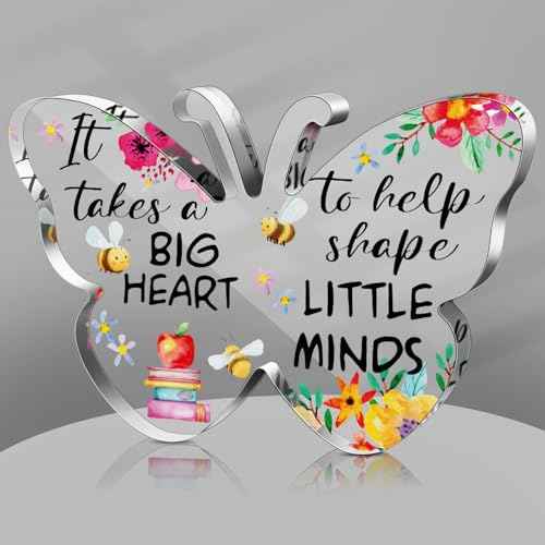 Christmas Teacher Appreciation Gifts for Women Acrylic Thank You Gift from Student for Office Desk Decor Paperweight Keepsake(Vivid Butterfly)