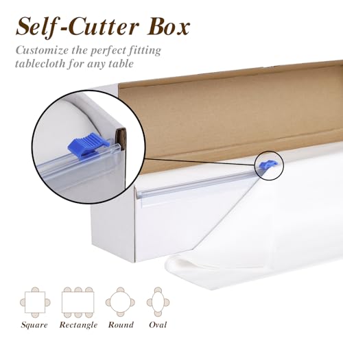 Plastic Table Cover Roll 54 Inch X 300 Feet White Disposable Tablecloth with Cutter Box for Parties & Events - Variation: White / 54 in X 300 ft