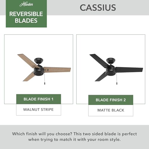 Hunter Cassius 44-inch Matte Black Ceiling Fan with Reversible Blades — Indoor & Outdoor Use