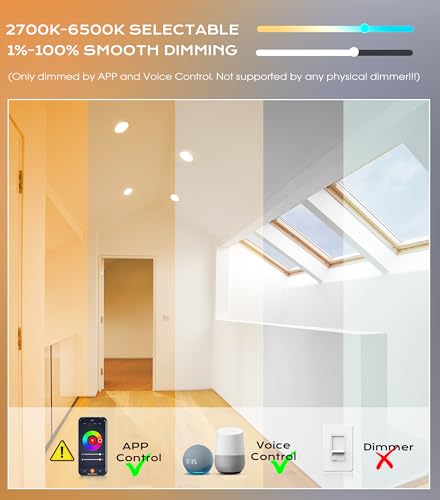 CLOUDY BAY 4 Inch White RGB+CW Smart WiFi Recessed LED Lights, Voice & App Control