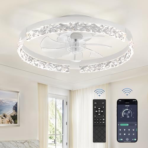 20-Inch Low Profile Ceiling Fan with Lights, Remote & App Control - White, Reversible Motor