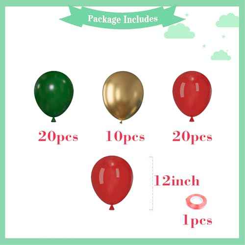 Christmas Balloons, 50pcs 12 inch Red Green Gold Latex Balloons for Christmas Party Decorations