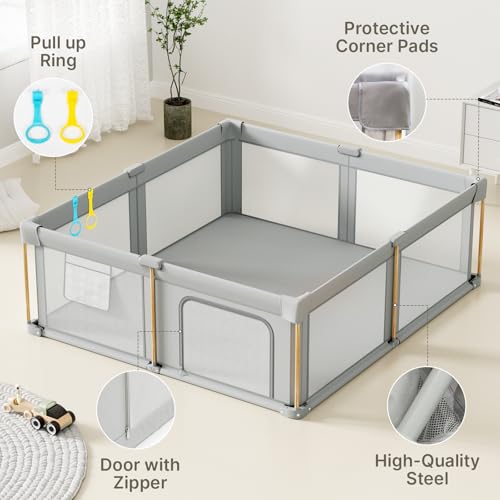 50x50 Foldable Baby Playpen with Mat, Portable Toddler Play Yard for Indoor & Outdoor