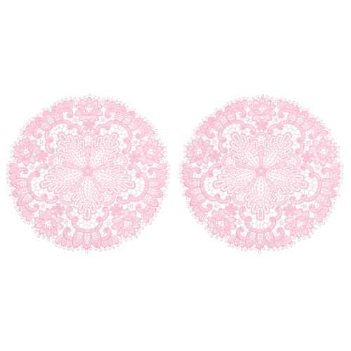 uxcell 2Pcs Retro Lace Placemats, 10.6x10.6inch Round French Crochet Doilies Central Hollow Flower Vase Mat Coaster for Dining Table Home Decoration, Pink