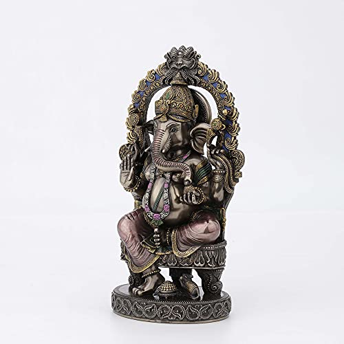 Lord Ganesha Sitting on Throne Statue - Hindu Elephant God Decor 10.25 Inch