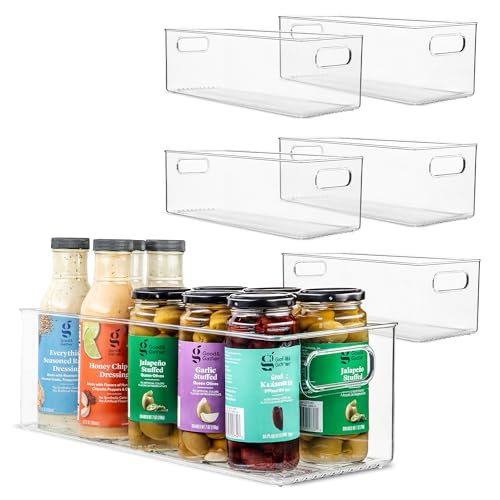 Primebox 6 Pack Clear Plastic Food Storage Bins with Handles 16x6x5 inches