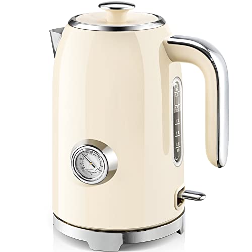 SUSTEAS 57oz Electric Kettle with Thermometer - Beige, Fast Boiling, Safe & Durable