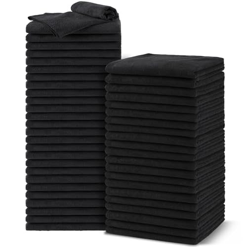 UNIMADE Black Microfiber Salon Towels 48 Pack, 16x29 Inches, Fast Drying & Soft Hair Towels for Salon, Spa, Gym & Home Use