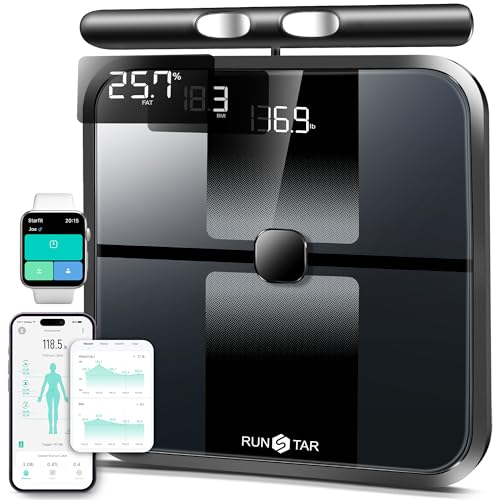 RunStar Black Body Fat Scale with 28 Metrics, 8-Electrode Full Body Composition Monitor