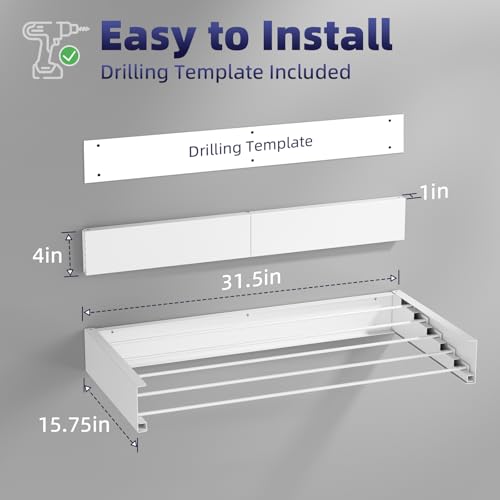 Wall Mounted Drying Rack - Foldable Laundry Organizer, 31.5 Inch White