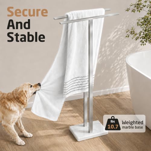 43-Inch Standing Towel Rack with Heavy Marble Base for Bathroom