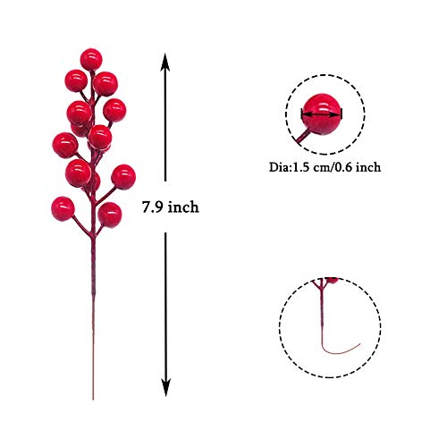 24 Pcs Artificial Red Berry Stems,7.9 Inch Christmas Berries Picks for DIY Crafts,Christmas Tree,Wreath,Berry Branch for Wedding Home and Party Decor