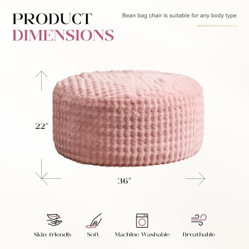 Pink Large Bean Bag Chair 3FT for Adults with Memory Foam & Plush Cover