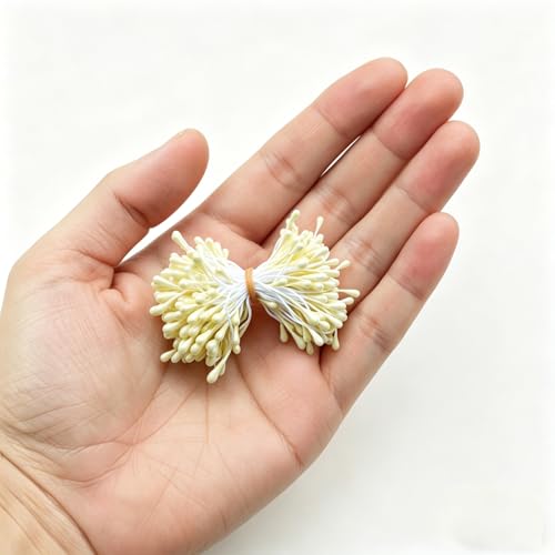 Light Yellow 3mm Pearl Double Heads Flower Stamens 300Pcs for DIY Flowers - 3X55mm