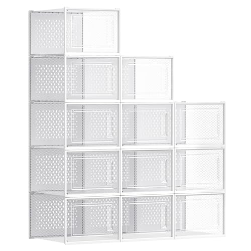 SONGMICS XXL Clear Plastic Shoe Boxes - Pack of 12, White & Transparent