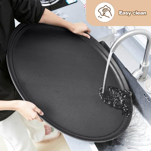 FillTouch 4 Pcs Restaurant Serving Trays Oval, 24 x 29 Inch, Black
