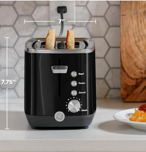 GE 2-Slice Black Stainless Steel Toaster with Wide Slots & 7 Shade Settings - Countertop Kitchen Essential