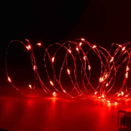 Battery Operated String Lights, Led String Lights with 8 Flashing Modes and 8-16 Hours Timer(1Pcs,Red)