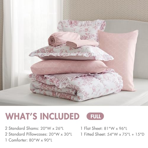 Madison Park 7-Piece Pink Floral Comforter Set with Sheets Full