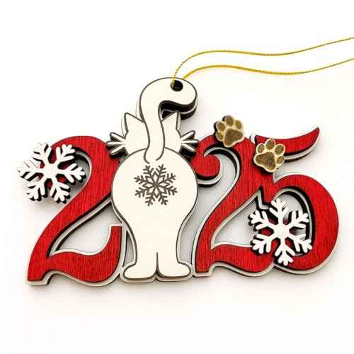 Cat 2025 Christmas Ornament ? Cute Wooden Kitten Tree Decoration with Snowflakes & Paw Prints for Cat Lovers, Pet Owner Christmas D?cor