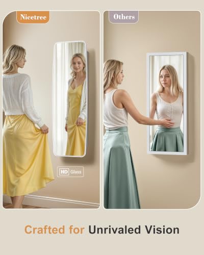 Nicetree Moon White Rounded Wall Jewelry Mirror Cabinet 3.78''D x 13.1''W x 40.75''H