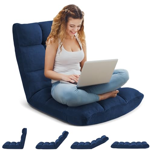 Darkblue Folding Floor Gaming Chair with 14 Adjustable Positions - Cushioned Lazy Sofa for Adults & Kids