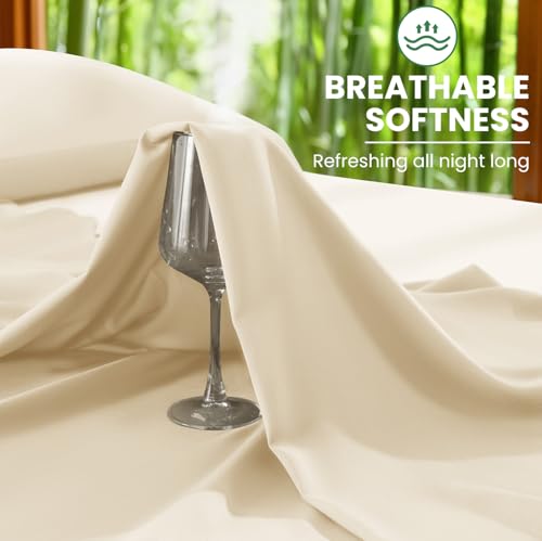 Beige Bamboo Rayon Sheet Set 4Pcs King Extra Deep Pocket Luxury Bedding