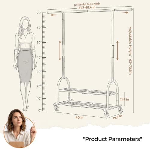 Heavy Duty Clothes Rack Black - 586 LBS Capacity, Adjustable & Rolling Garment Organizer