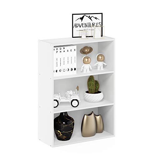 Furinno PASIR 3-Tier White Book Shelf - Wide Storage Organizer for Living Room & Home Office