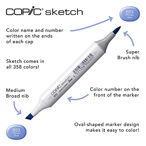 Copic Sketch Alcohol Markers Set with Multiliner SP - 5 Colors + Gray Shades
