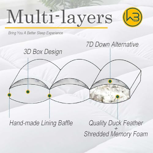 WhatsBedding White Full 3-Inch Duck Feather Memory Foam Mattress Topper