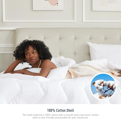 Queen Size White Cotton Duvet Insert - All-Season Down Alternative Comforter