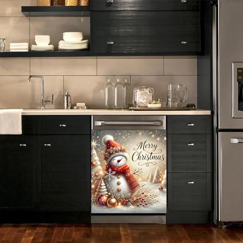 BVBOX Christmas Snowman Dishwasher Magnet Cover 23x26 Inch Reusable Magnetic Refrigerator Cover