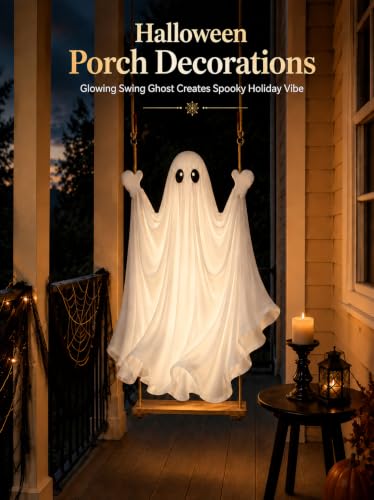 HOPOCO Lighted Halloween Swing Ghost Outdoor Decor with Remote Control