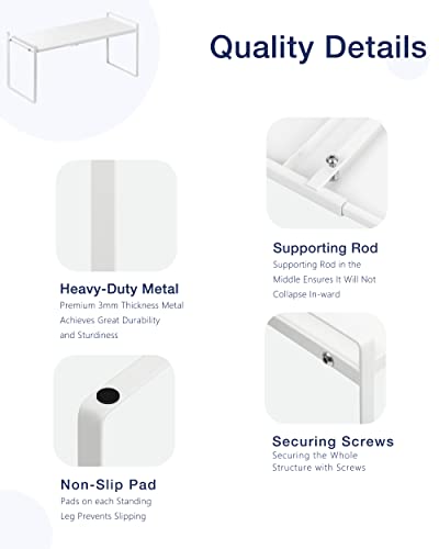 Expandable Cabinet Shelf Riser - White, 12 Inches, Adjustable Width 13.4-24.5 Inches