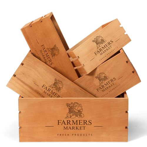 Barydat 5 Pack Rustic Wooden Crates for Storage & Display - Brown, Classic