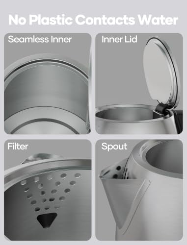 Yoochu 1.7L Stainless Steel Electric Kettle 1500W Fast Boil Auto Shut-Off BPA-Free