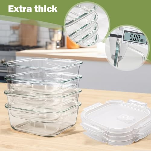 Square Glass Food Storage Containers with Lids - 24 oz, 6 Pack