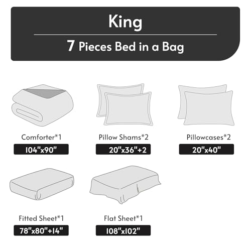 King Reversible Comforter Set 7 Pieces - Black and Soot Bed in a Bag, 104x90