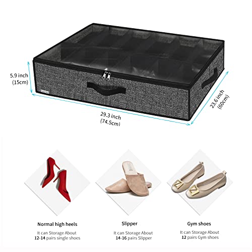 Under Bed Shoe Storage Organizer 4-Pair Linen-Like Black Space Saver
